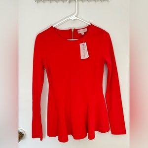 NWT red long sleeves top with peplum
